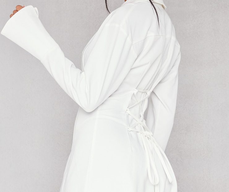 White Woven Lace Back Detail Shirt Dress | Prettylittlething