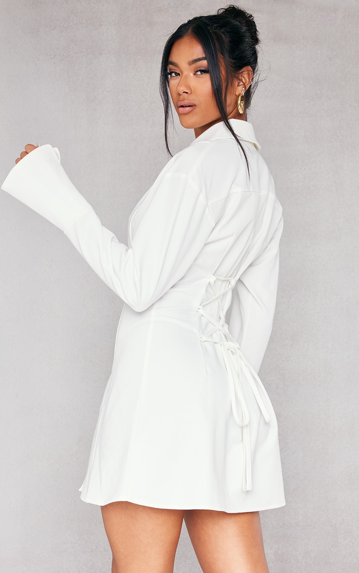 White Woven Lace Back Detail Shirt Dress | Prettylittlething
