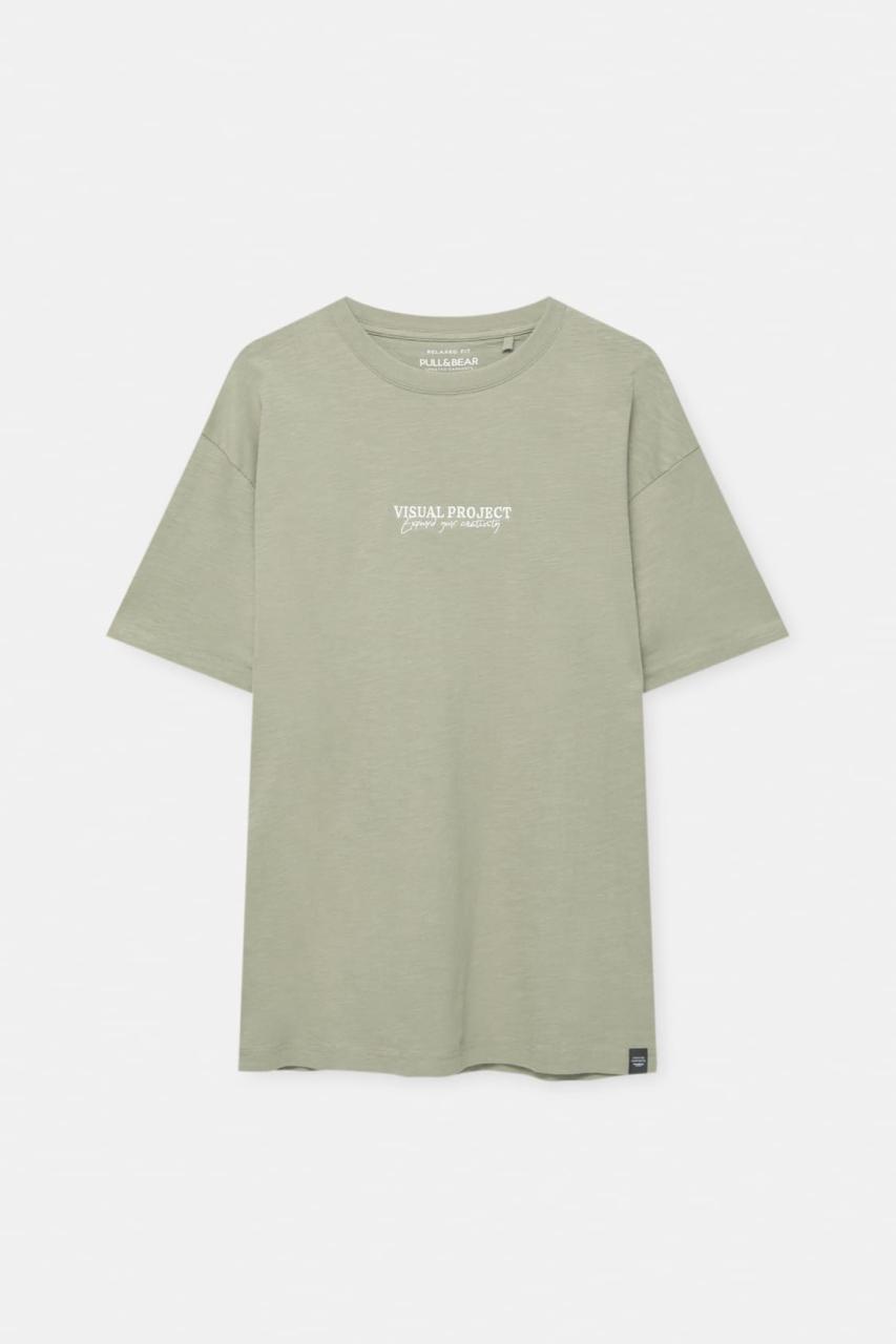 Short Sleeve Textured T-Shirt With Slogan - Pull&Bear