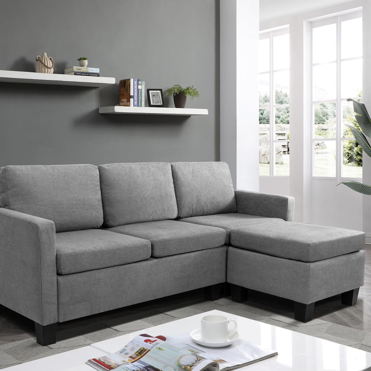 Vineego Linen Fabric L-Shape Sofa Sectional Couch For Living Room, Gray -  Walmart.Com