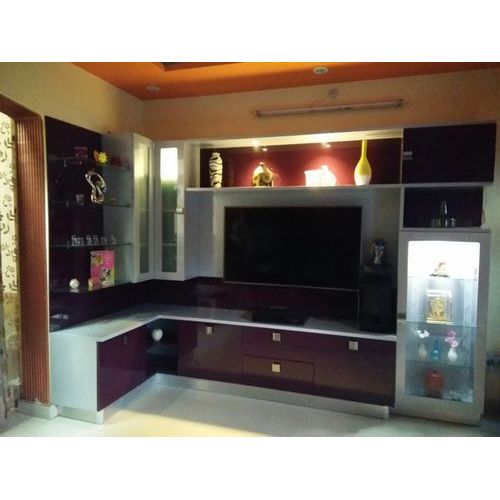 Plywood Wall Mounted L Shaped Tv Wall Unit, Warranty: 1 Year
