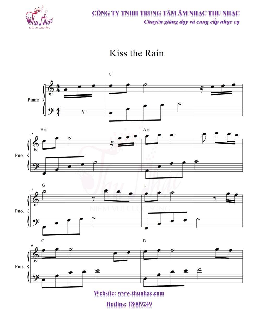 Sheet Piano, Hợp Âm, Nốt Nhạc Kiss The Rain Dễ Tập - Thu Nhạc